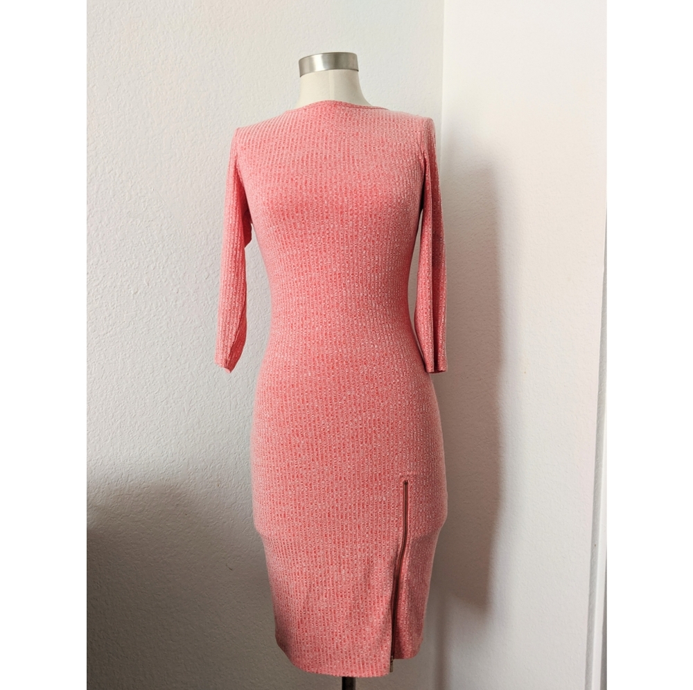 Bebe Ribbed Rebecca Zipper Slit Dress